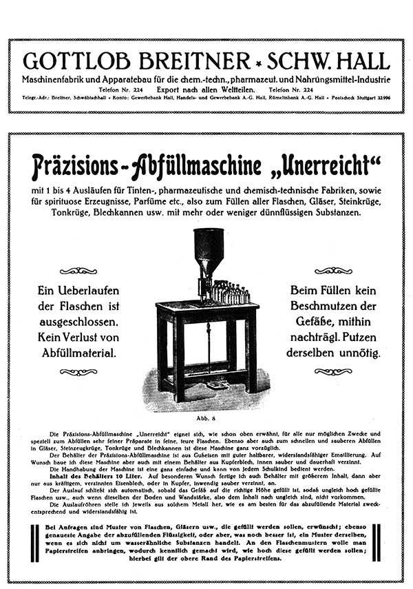 BREITNER Abfüllanlagen Geschichte 1924